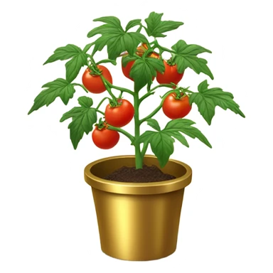 Tomato plant with tomatoes on in a gold pot sticker