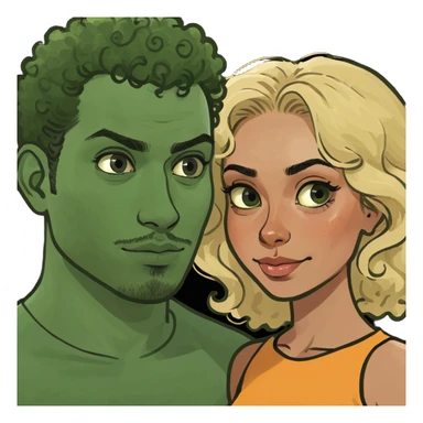 blonde girl with dark mexican curly head guy sticker