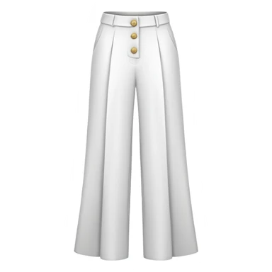 only the white palazzo pants garment, moderate wide leg dress pants, formal with button, isolated flat lay, no human, no model, just the clothing item on white background sticker