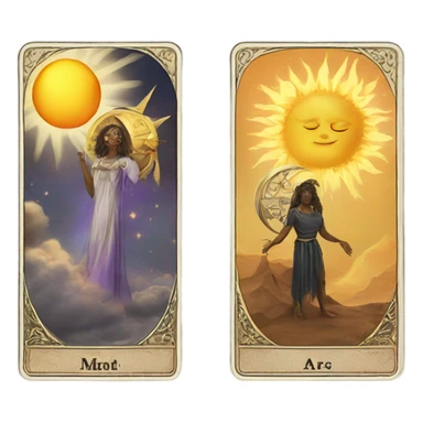 Tarot cards with a sun and a moon sticker