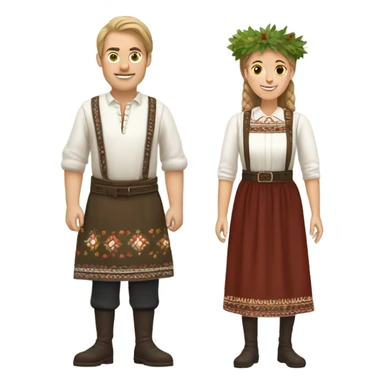 Make a festive tradition latvian man and woman with a oak and birch leaf crown  sticker