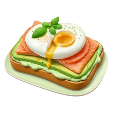 avocado toast with salmon and pachot eggs, green cream sticker