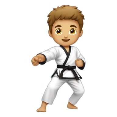 un niño de 8 años trigueño practicando taekwondo sticker