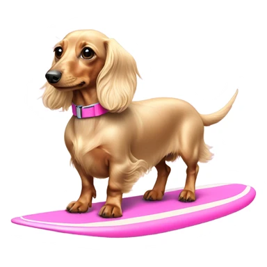 Long haired miniature dachshund cream colour with pink collar  on surfboard sticker