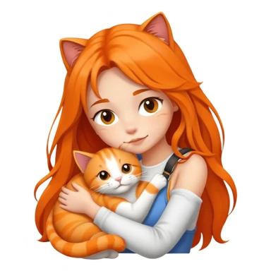 Fair skin girl with long hair - white sling - hugging a orange cat sticker