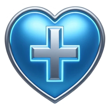Futuristic premium medical AI logo emoji, sleek metallic heart or shield, ECG line forming stylized letters AI, neon blue and silver, 3D effect, glowing edges, minimal but bold, tech-savvy, high-tech healthcare branding, instantly recognizable, viral-ready, vector flat style with subtle shadows sticker