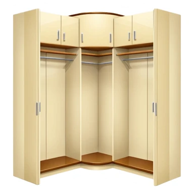 Glossy cream PVC corner closet with L-shaped design, fitted into sticker