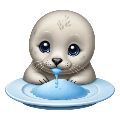 Baby seal smelling blue salt powder on the plate and went crazy sticker
