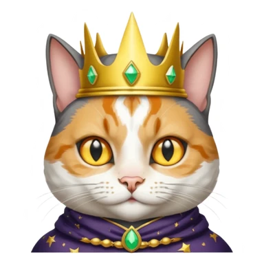 A wizard king cat that is mostly white with big black spots and yellow eyes sticker