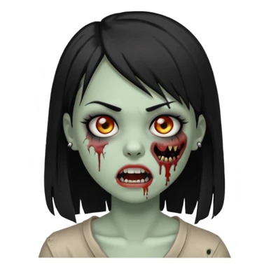 zoombi girl cabelo liso preto franja de lado cabelo partido de lado risquinho na sobrancelha e um piercing na sobrancelha um piercing no nariz sticker