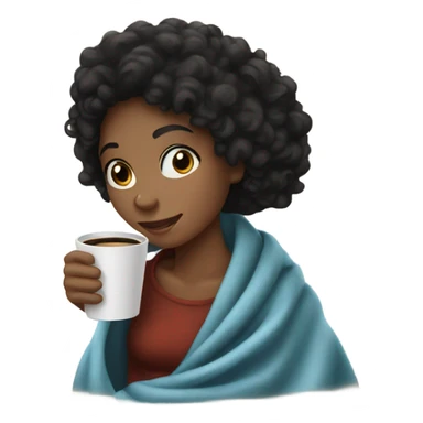 Girl with curly black hair, inside a blanket with a hoy coffee in her hand sticker