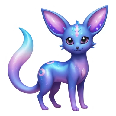 Shiny Iridescent Nebulae Espeon-Umbreon-Sylveon-Dragonair-Fakémon-hybrid-creature (full body)  with a galaxy-dust-flowing-gradient-tail sticker