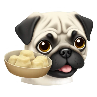 Black pug eating Chinese food dumplings  sticker