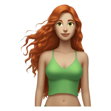 long-haired redhead woman with green eyes, at the beach sticker