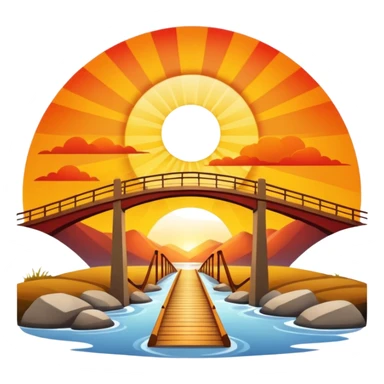 sunrise landscape with a bridge and sun rays sticker