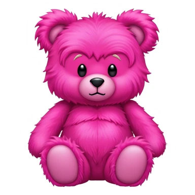 Realistic isolated big full length fluffy hot pink long fuzzy hair valentines Day stuffed Teddy Bear sitting up mood devil  sticker