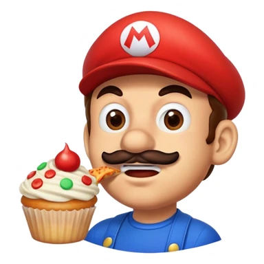 Mario eating a cupcake and a pizza sticker