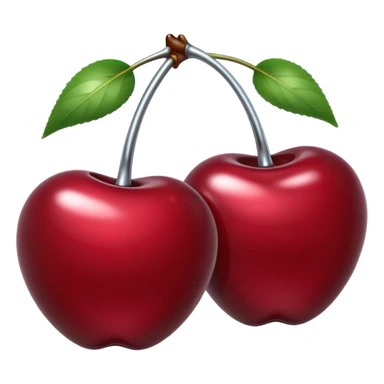A pair of cherries emoji made of liquid silver chrome, smooth rounded shapes, glossy metallic surface, subtle sensual vibe, luxury sexy aesthetic, iOS emoji style, centered, clean white background sticker