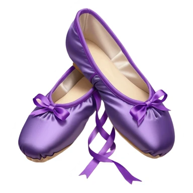cinematic-realistic-ballet-shoes,-soft-satin-purple-pointe-shoes-with-delicate-ribbons,-resting-gently-on-a-polished-wooden-floor,-subtle-creases-in-the-fabric,-glowing-under-the-warm-golden-light-of-a-rehearsal-studio,-evoking-ele sticker