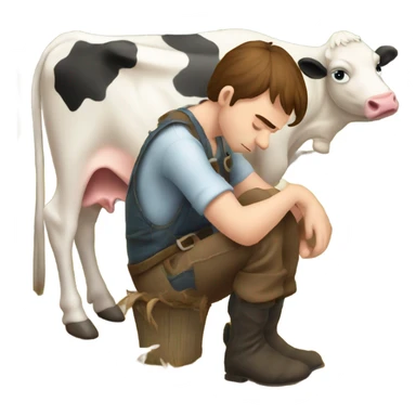Farm boy milking cow but he is sad sticker