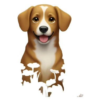 dog enjoying nature among flowers with flower sticker
