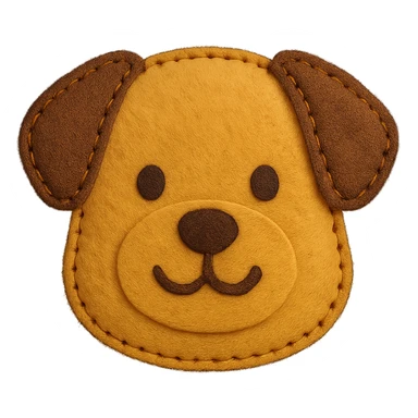 <StylePrompt>
  <Name>Felt Appliqué Plush Style</Name>
  <Description>A soft, handcrafted look inspired by plush felt fabric with visible stitching and a padded 3D texture, rendered on a solid black background.</Description>
  <VisualProperties>
    <Material>Felt</Material>
    <Texture>Soft, fuzzy, with slight fiber detail</Texture>
    <Stitching>
      <Type>Thick thread</Type>
      <Color>Orange or slightly darker tone than fabric</Color>
      <Pattern>Uniform running stitch along outer edge</Pattern>
    </Stitching>
    <Padding>High, plush-like 3D depth</Padding>
    <Edges>Rounded corners</Edges>
    <ColorPalette>
      <Primary>Warm yellow/orange tones</Primary>
      <Accent>Brown or dark orange for facial features and outline</Accent>
      <Background>Black</Background>
    </ColorPalette>
  </VisualProperties>
  <Rendering>
    <Lighting>Soft, even studio lighting</Lighting>
    <Shadows>Subtle drop shadows for depth</Shadows>
    <Perspective>Flat front-facing, symmetrical if applicable</Perspective>
  </Rendering>
  <Applicability>
    <SubjectType>Any object, animal, or letterform</SubjectType>
    <OutputFormat>Icon, emoji, patch-style graphic</OutputFormat>
  </Applicability>
</StylePrompt>

{subject} = dog sticker