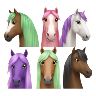Create a emoji about three horses green, pink and purple and they are femmes  sticker