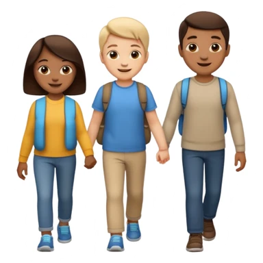 iOS emoji style. 2 friends and a child walking and talking.  sticker