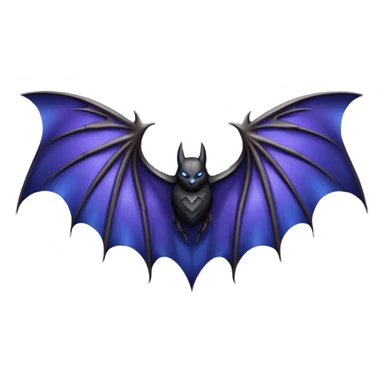 Dark fantasy bat wings, symmetrical, sharp edges, deep black with subtle blue-purple highlights, realistic, high detail, isolated on black background sticker