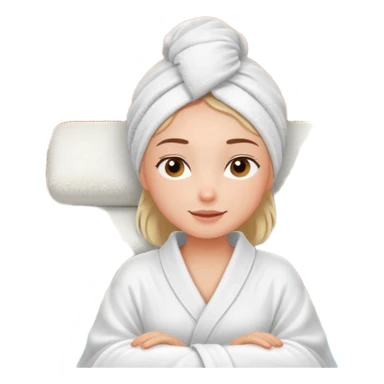 spa A contented and relaxed girl with a towel on her head in a white robe lies on a couch. The icon displays the couch and the girl in full three-quarter view. sticker