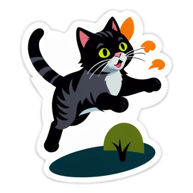 Grey cat chases bird sticker