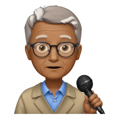 singer, Old man, brown short hair, holding mic, glasses sticker