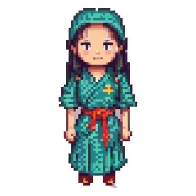 portrait of a Vietnamese girl, pixel art style, 8-bit, retro video game character sticker