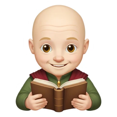 bald dwarf smiling and reading book sticker