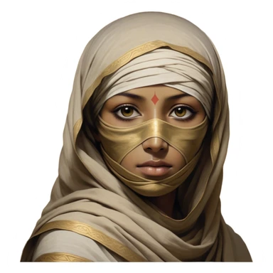 Regal and timeless, fully wrapped in meticulously aged bandages, even its face veiled in layers of ancient cloth with only faint glimpses of deep, solemn eyes peering through, adorned with faded gold accents, exuding an air of forgotten majesty and solemn duty, highly detailed, softly glowing, evoking the dignified mystery of an eternal guardian watching over lost secrets! sticker