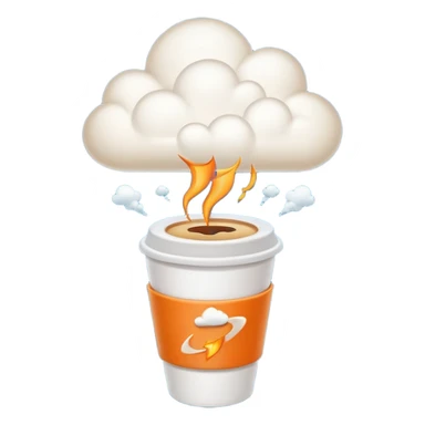 Emoji-style sticker of a takeaway coffee cup with rocket thrusters launching, steam forming a tiny cloud, playful but minimal, bold outline, soft shadows, flat 2.5D, glowing exhaust, transparent background, no text, high-res. sticker