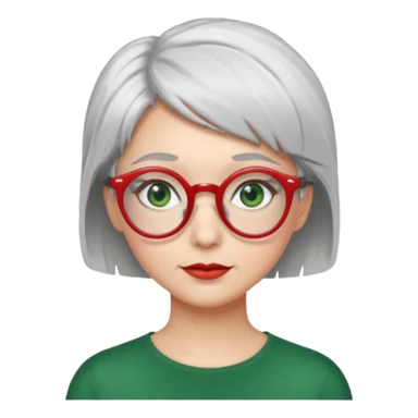 visage femme a lunettes fine ronde rouge avec cheveux courts gris-blancs aux yeux verts sticker