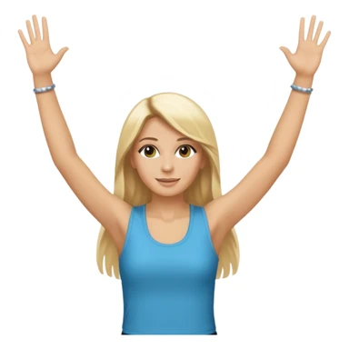 I want a white female dj animated gif emoji with long straight blonde hair putting hands up in the air. Wearing a tight no sleeve top  sticker
