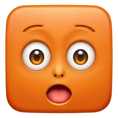 bright orange square emoji face with a very surprised expression sticker