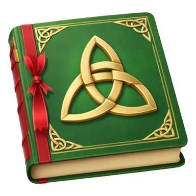a green closed book with a golden triquetra on it with a red ribbon between the paged sticker