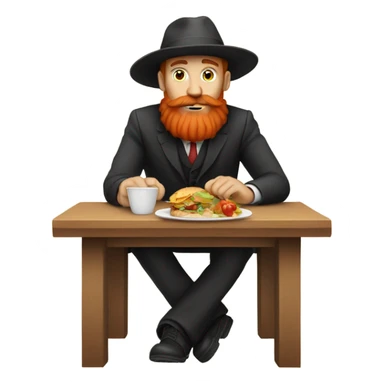 White guy with hat and read beard eating at a table alone  sticker