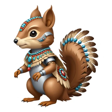 Full Robotic squirrel wearing native American regalia with feathers and beads sticker