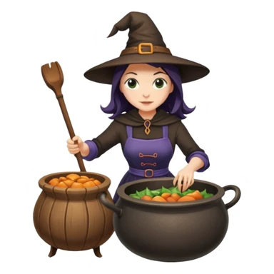 Cadı kazanında yemek yapan bir cadı sticker