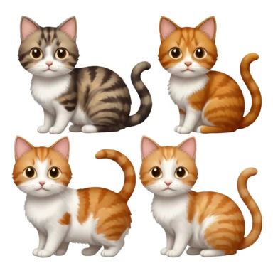 3 small cats different colours including brown tabby and white, light patchy calico, and ginger and white sticker