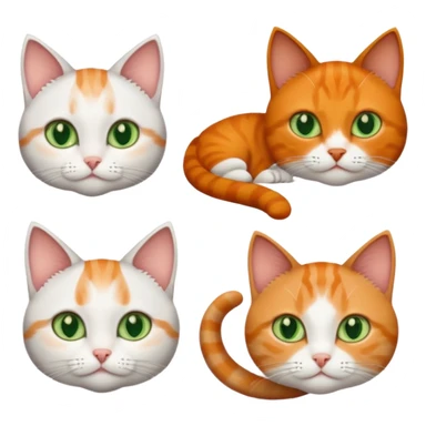 3 tiny different coloured short hair cats including a dark grey and white cat with green eyes, a ginger and white with orange eyes and a brown tabby and white with hazel eyes sticker