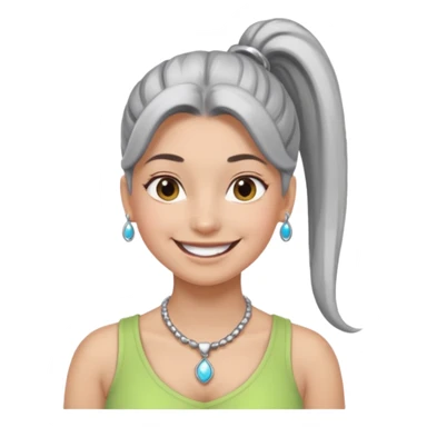 Female with big Silver Necklace, grey skin,ponytail hair, more bright silver,highlight necklace, different expressions. sticker