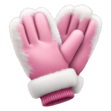 Pink winter gloves that have white fuzzy trim sticker