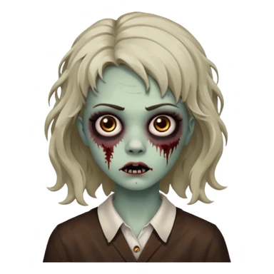 Cabelo ondulado  um pouco cheio e franja curta  Olhos marrons e pequenos e feita d ezumbi sticker