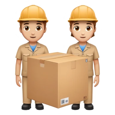 two suppliers standing together holding a big box, both wearing caps and work uniforms sticker