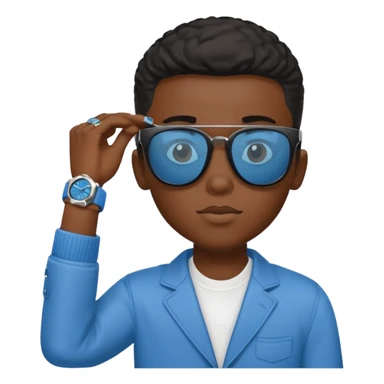 Un garçon noir avec des lunettes de soleil un peu bleu avec un cadran plutôt carré et SANS QU’ON VOIT SES YEUX. Et au dessus de sa tête il y a écrit BOUSs on dois pas voir ses yeux sticker